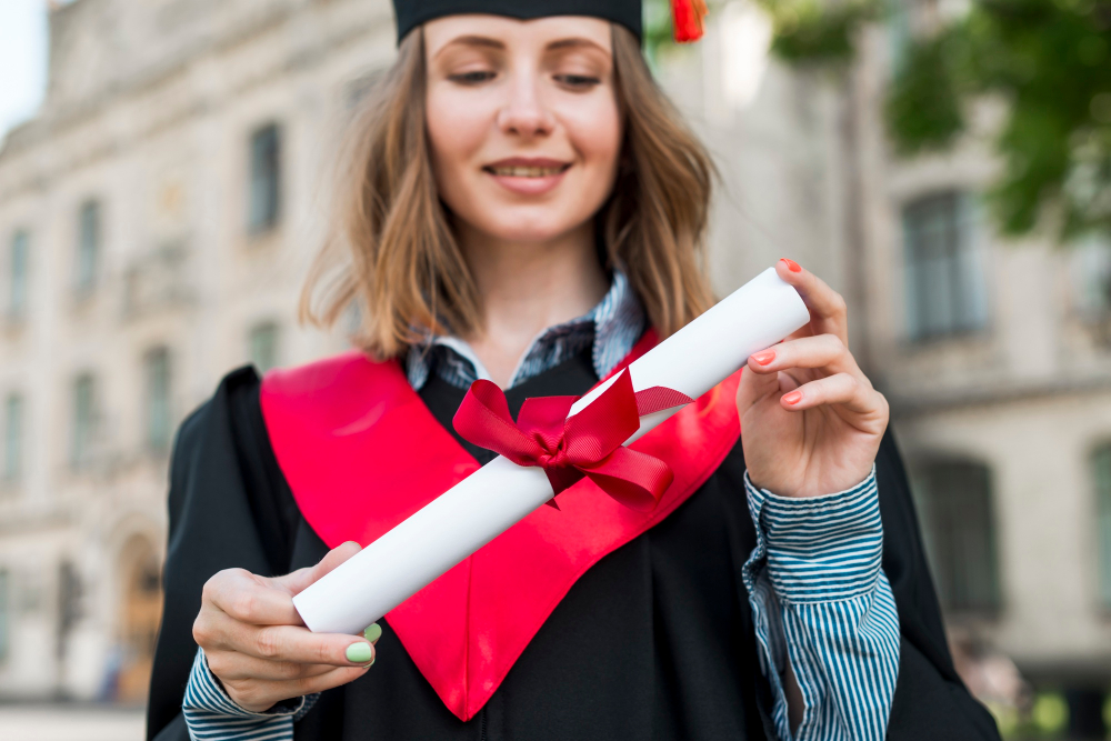 concepto graduacion chica sujetando su diploma